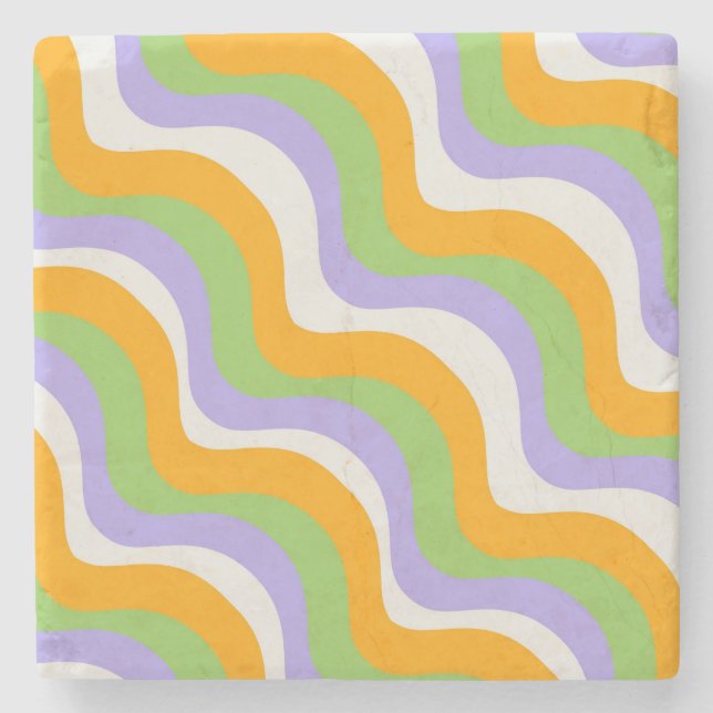 Dessous-de-verre En Pierre Gras Abstrait vert orange violet rétro Wavy (Devant)