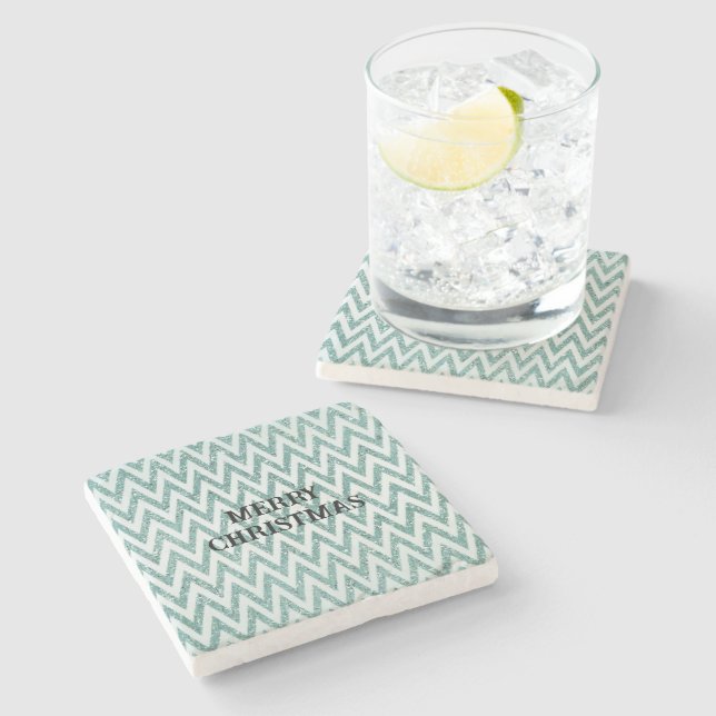 Dessous-de-verre En Pierre Gratuit Vert Blanc Chevron Stripes Noël (Côté)