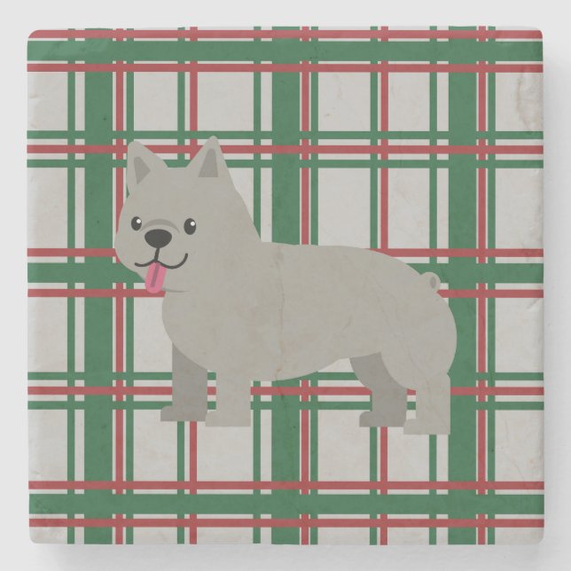 Dessous-de-verre En Pierre Gray French Bulldog, Christmas Plaid (Devant)