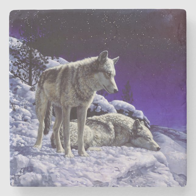 Dessous-de-verre En Pierre Gray Wolves (Devant)