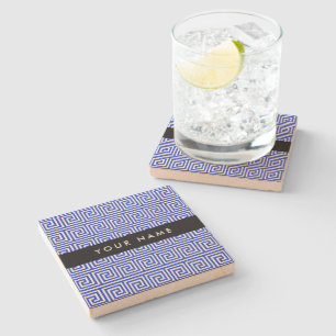 Dessous-de-verre En Pierre Grec Meander Key Blue, Votre Nom, Personnaliser