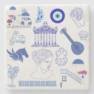 Dessous-de-verre En Pierre Grèce Bleu et Blanc