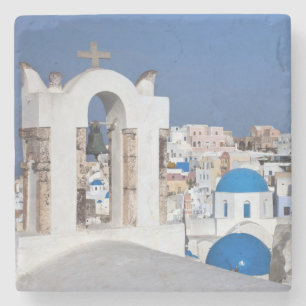 Dessous-de-verre En Pierre Grèce, Santorin. Clocher et dômes bleus de 2