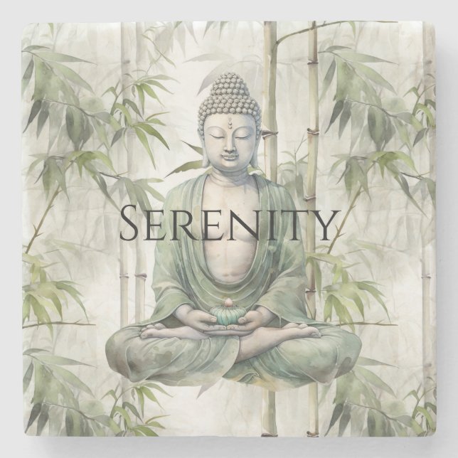 Dessous-de-verre En Pierre Green Bamboo Serenity Buddha (Devant)