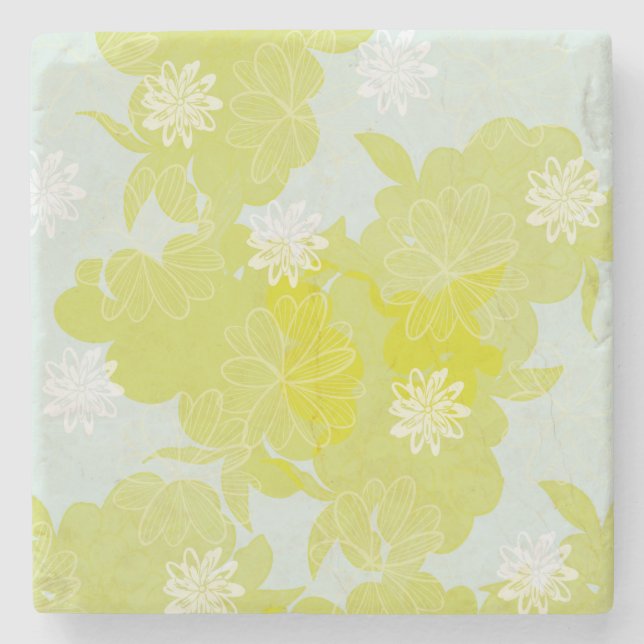 Dessous-de-verre En Pierre Green Flowers (Devant)