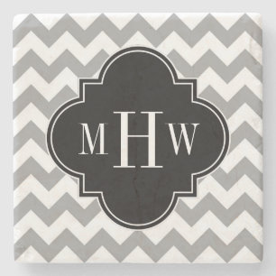 Dessous-de-verre En Pierre Grey What Chevron Black Quatrefoil 3 Monogramme