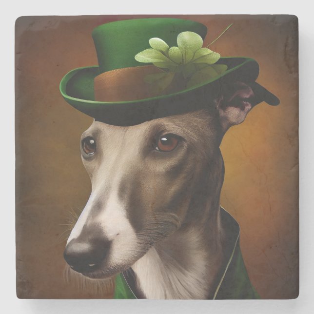 Dessous-de-verre En Pierre Greyhound Dog en tenue de la Saint Patrick (Devant)