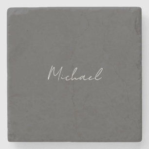 Dessous-de-verre En Pierre Gris blanc manuscrit minimaliste Votre nom