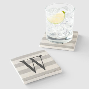 Dessous-de-verre En Pierre Gris rayures Monogramme Ferme moderne