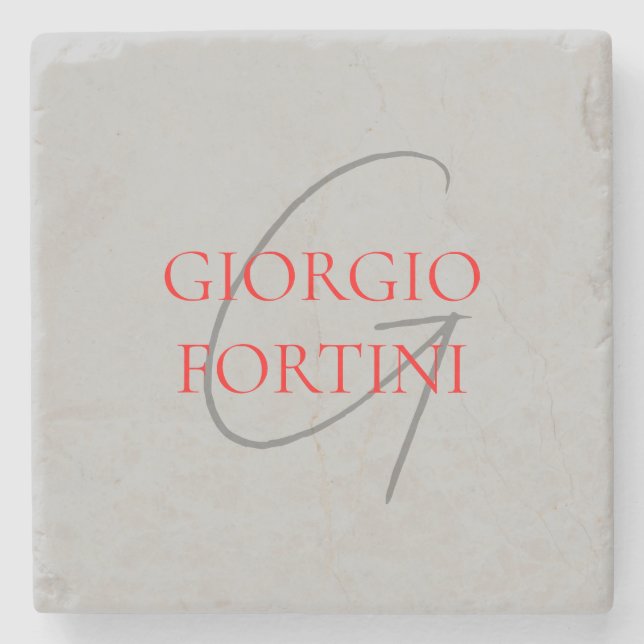 Dessous-de-verre En Pierre Gris Rouge Votre nom Monogramme initial Moderne (Devant)