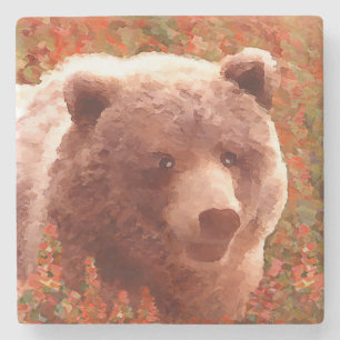 Dessous-de-verre En Pierre Grizzly Bear Cub dans Fireweed Peinture Art de la