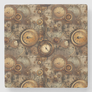 Dessous-de-verre En Pierre Grunge Rustic Steampunk Horloge (3)