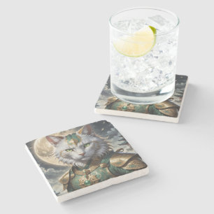 Dessous-de-verre En Pierre Guerrier épique de chat blindé