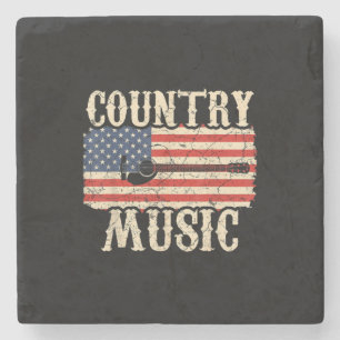 Dessous-de-verre En Pierre Guitariste Country Music Guitare Drapeau américain