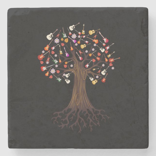 Dessous-de-verre En Pierre Guitariste Tree Guitar Anniversaire (Devant)