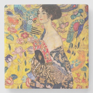 Dessous-de-verre En Pierre Gustav Klimt - Dame avec ventilateur