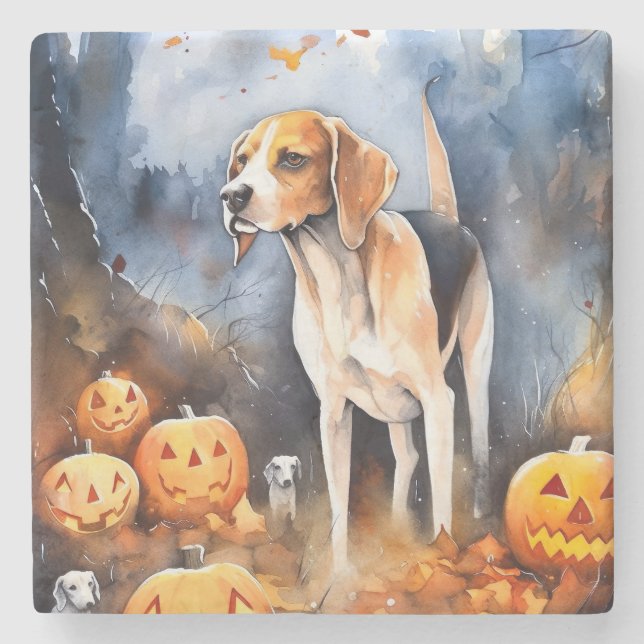 Dessous-de-verre En Pierre Halloween Anglais Foxhound Avec Citrouille (Devant)