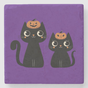 Dessous-de-verre En Pierre Halloween/Automne/Automne/citrouille/chat