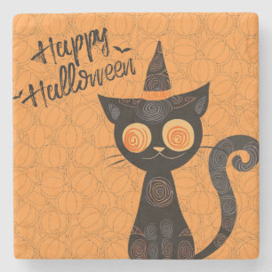 Dessous-de-verre En Pierre Halloween/chat/citrouille/automne