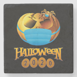 Dessous-de-verre En Pierre Halloween Drôle Citrouille Et Araignée Avec Masque