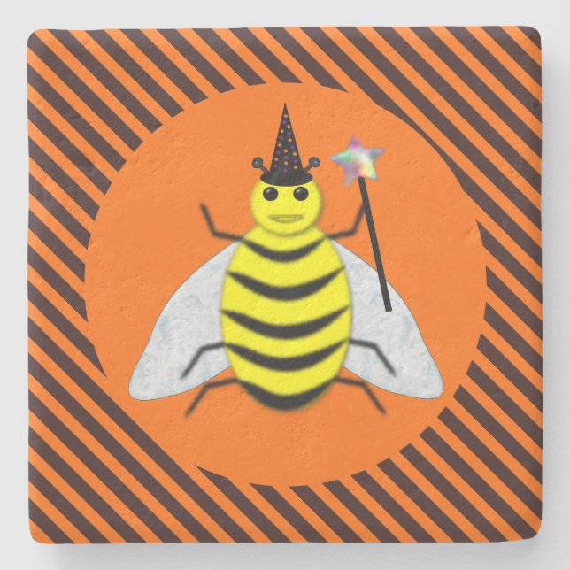 Dessous-de-verre En Pierre Halloween Magic Bee Witch Orange et Black Stripes (Devant)