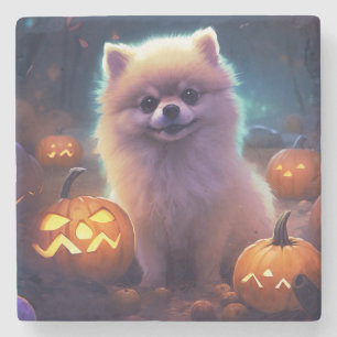 Dessous-de-verre En Pierre Halloween Pomeranian With Pumpkins Scary 