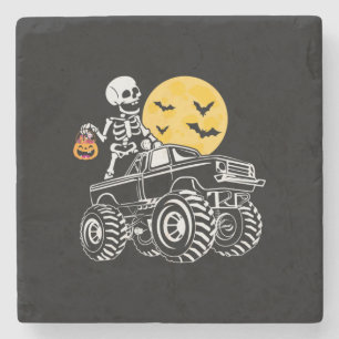 Dessous-de-verre En Pierre Halloween Skeleton équitation Camion Anniversaire