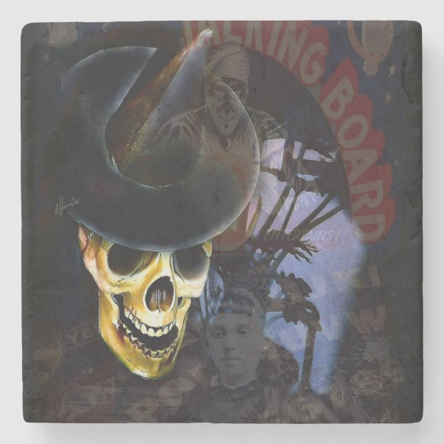 Dessous-de-verre En Pierre Halloween Talking Board Skeleton Coaster (Devant)