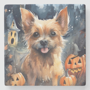 Dessous-de-verre En Pierre Halloween Terrier Australien Avec Citrouilles Épou