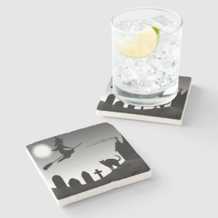 DESSOUS-DE-VERRE EN PIERRE HALLOWEEN WITCH SILHOUETTE