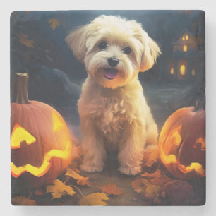 Dessous-de-verre En Pierre Halloween Yorkipoo Avec La Peur Citrouille