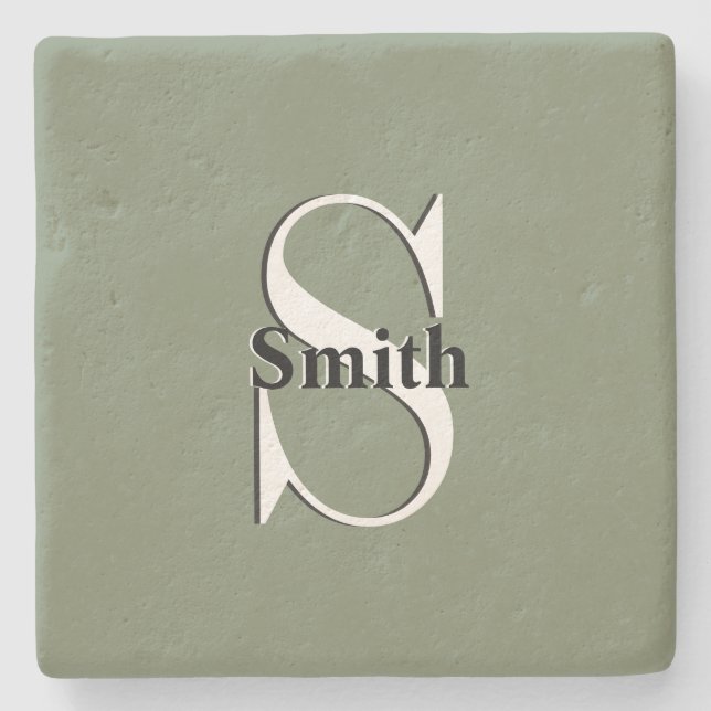 Dessous-de-verre En Pierre HAMbyWG Monogramme Sage Vert (Devant)