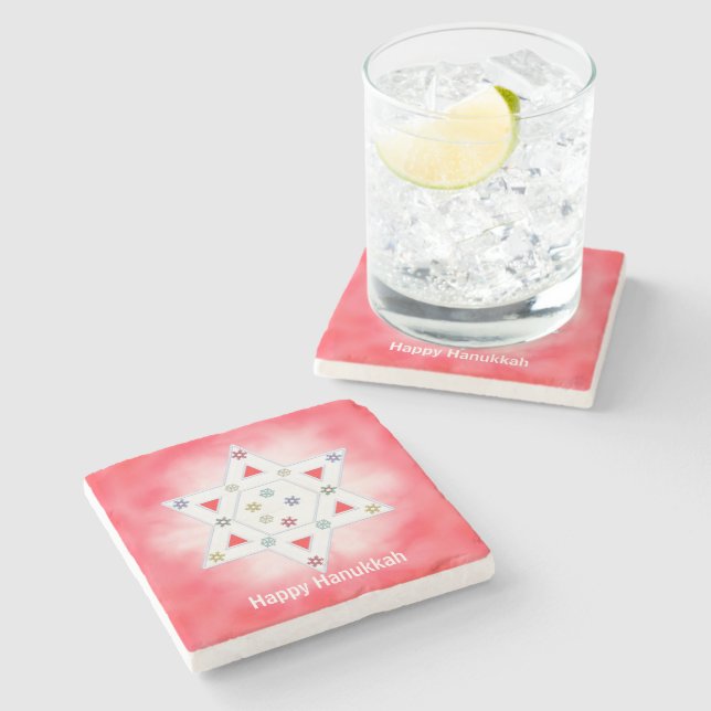 Dessous-de-verre En Pierre Hanoukka Star et Snowflakes Red (Côté)