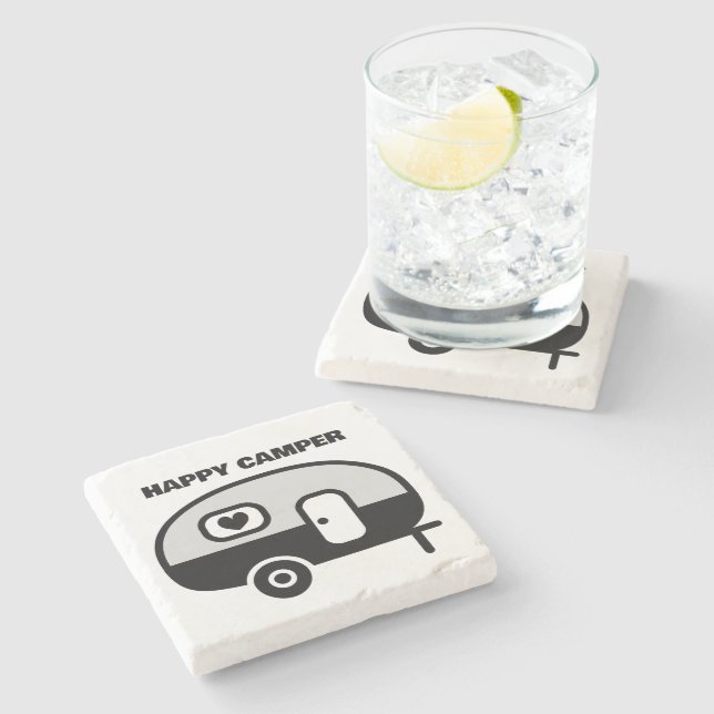 Dessous-de-verre En Pierre Happy Camper stone coaster (Côté)
