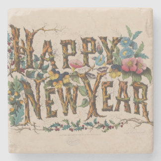 Dessous-de-verre En Pierre  Happy New Year, Vintage Currier & Ives Print