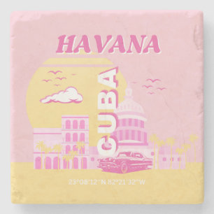 Dessous-de-verre En Pierre Havana Cuba Pink Preppy Art