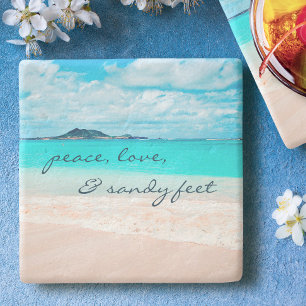 Dessous-de-verre En Pierre Hawaii Tropical Beach Peace Love Sandy Pieds Scrip
