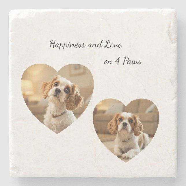 Dessous-de-verre En Pierre Heart-Shaped Dog Design – “Happiness on Four Paws” (Devant)