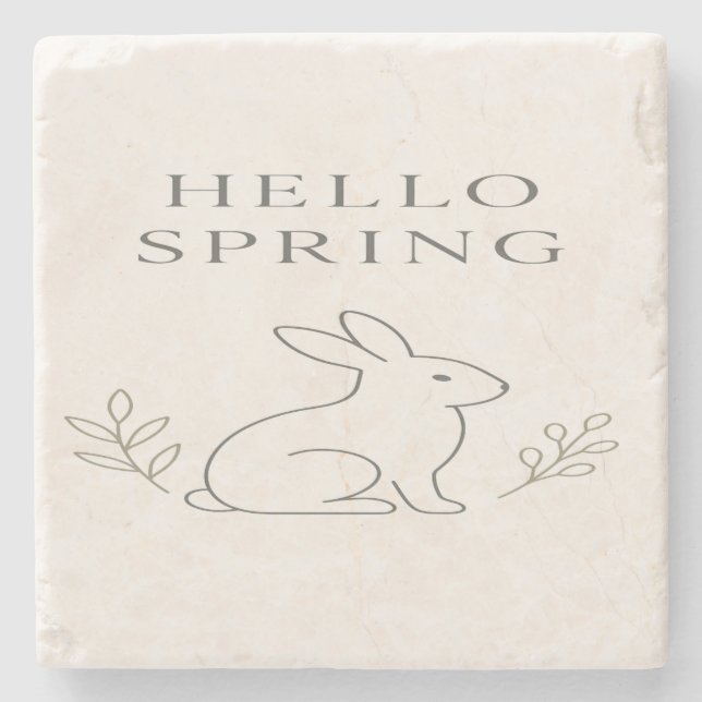 Dessous-de-verre En Pierre Hello Spring Minimal Bunny Line Art (Devant)