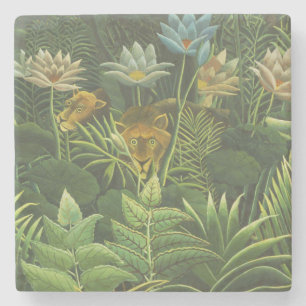 Dessous-de-verre En Pierre Henri Rousseau Jungle Tropical Lion Impression Vin