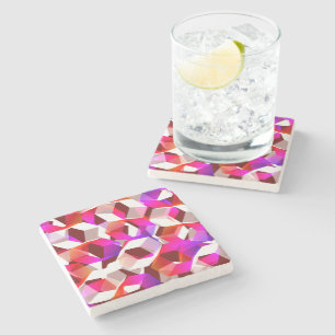 Dessous-de-verre En Pierre hexagones blancs, rouges à roses sur arrière - pla