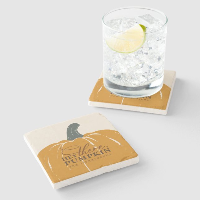 Dessous-de-verre En Pierre Hey There Citrouille automne personnalisé (Côté)