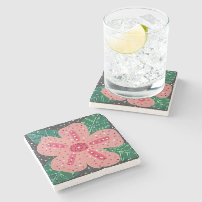 Dessous-de-verre En Pierre Hibiscus rose tropical (Côté)