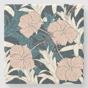 Dessous-de-verre En Pierre Hibiscus rose tropical, arrière - plan sombre