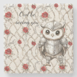 Dessous-de-verre En Pierre Hibou chevalier en armure brillante Roses rouges e