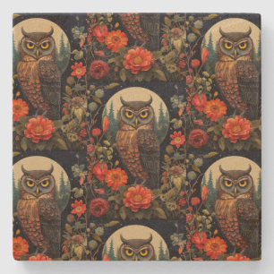 Dessous-de-verre En Pierre Hibou la nuit avec un motif de pleine lune