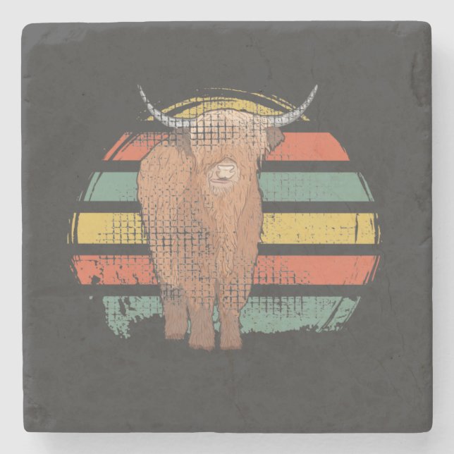 Dessous-de-verre En Pierre Highland Cow Retro (Devant)