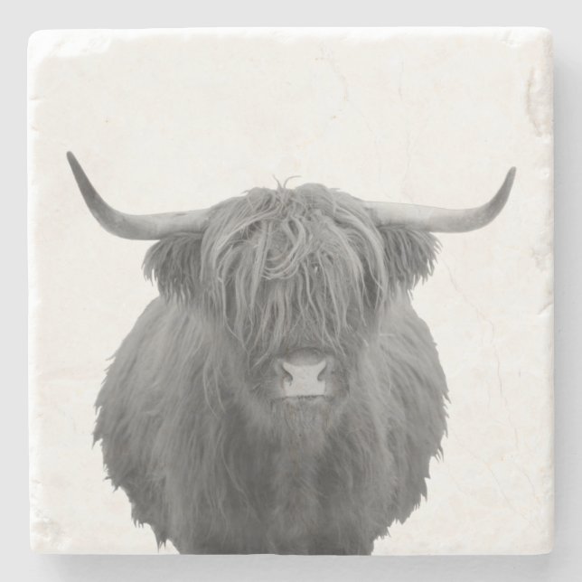 Dessous-de-verre En Pierre Highland Cow Scotland Black White Farmhouse (Devant)