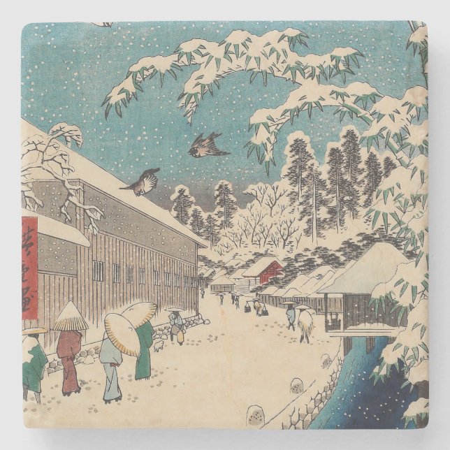 Dessous-de-verre En Pierre Hiroshige hiver paysage Japon pays (Devant)