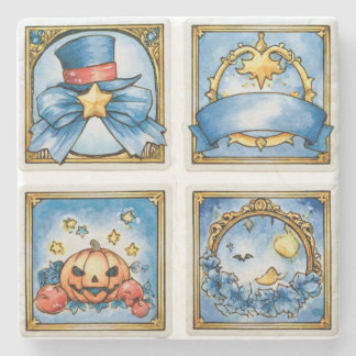 Dessous-de-verre En Pierre Histoire de Halloween en bleu vintage